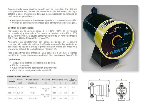 Imagen 2 de 3 de Bomba Dosificadora De Cloro Ares Modelo Ds6 9lts/h