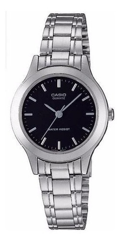 Imagen 1 de 5 de Reloj Casio Mujer Clásico Acero Ltp-1128a-1a Fondo Negro