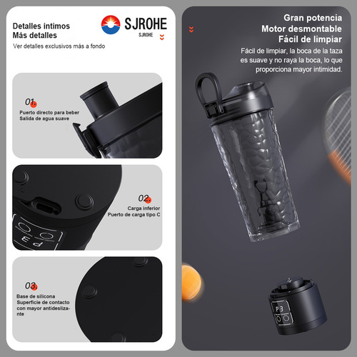Exprimidor Licuadora Mini Recargable Usb Sjrohe® Batidora Eléctrica Portátil Para Proteína En Polvo Y Jugos Naturales Y Vida Saludable Exprimidor Compacto Sin Bpa Perfecto Para Gym Oficina Y Viajes