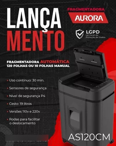 Fragmentadora De Papel Com Cesto 120 Folhas Preta 110v