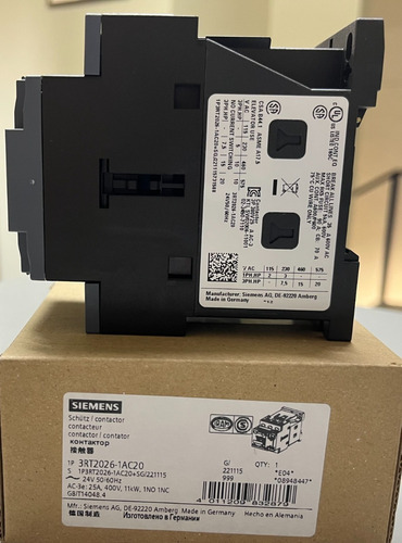 Contactor 3rt2026, 25a Ac-3, 11kw/400v Bobina 220v, S0 1na+1