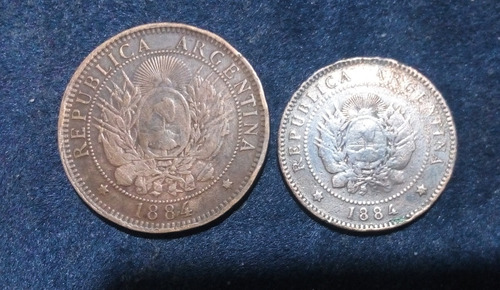 Monedas Argentina 1 Y 2 Cvos De Patacon 1884. Lote X2