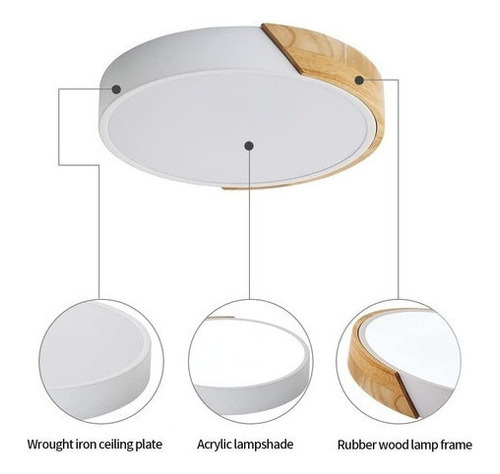 Luminaria Plafón Led 30cm Metal Madera C Color Luz Variable Blanco - 30cm