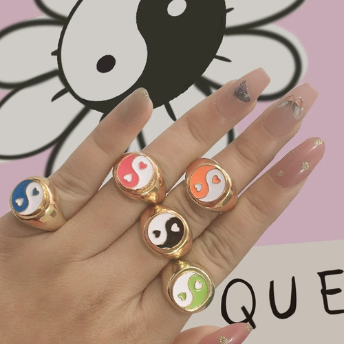 Anillo Chunky Rings Yin Yang Corazones Y2k Aesthetic 