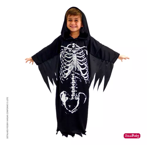 Fantasia Halloween Infantil Caveirinha c/ Máscara Vestido