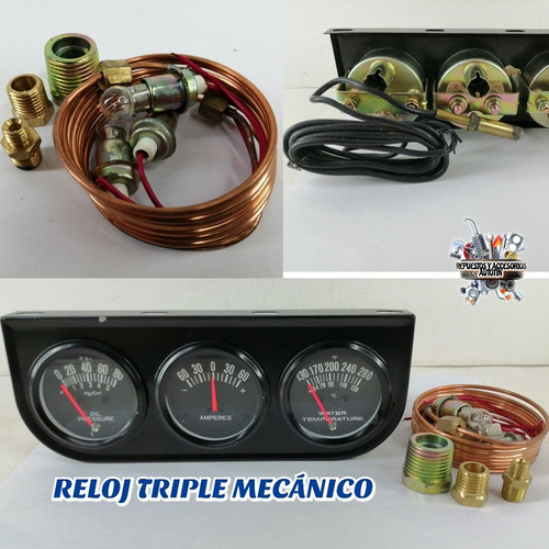Reloj Triple Mecanico Indicador De Temperatura Amperaje 