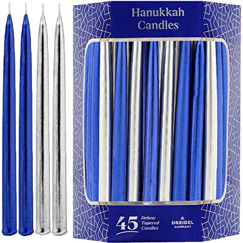 Velas De Hanukkah Azules/plateadas Metálicas Sin Goteo...