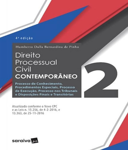 Direito Processual Civil Contemporaneo - Vol 02 - 04 Ed, De Pinho, Humberto Dalla Bernardina De. Editora Saraiva, Capa Mole, Edição 4 Em Português