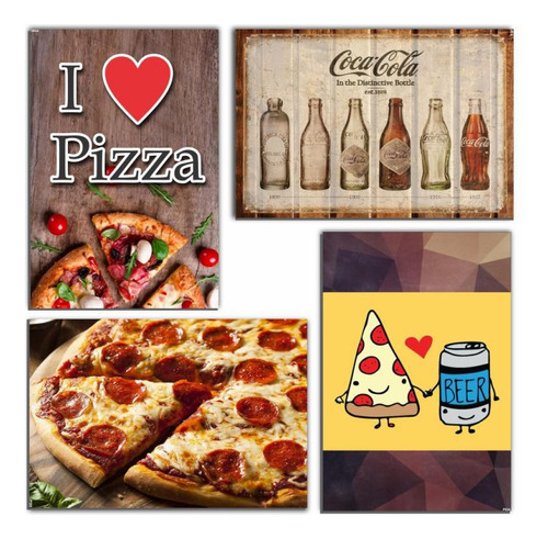 Kit Com 4 Placas Em Mdf Cozinha Pizza R+ Adesivos