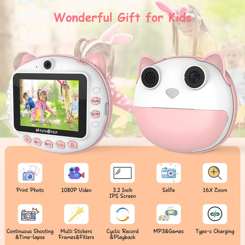 Hellobaby Cámara De Impresión Instantánea Para Niños, Cámara