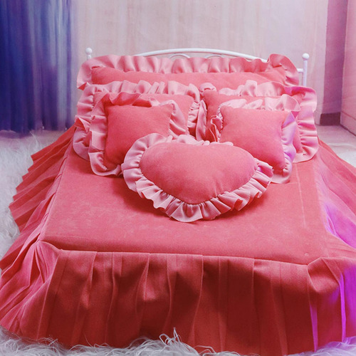 Miniatura Exquisita De La Cama De La Casa De Muñecas Rosa