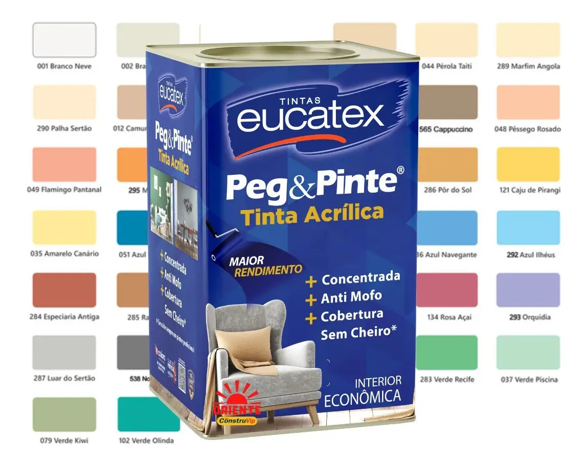 Tinta Acrilica Rende Mais Eucatex Peg E Pinte Branco Neve Acabamento Fosco 18l