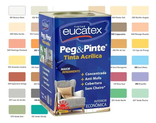 Tinta Acrilica Rende Mais Eucatex Peg E Pinte Branco Neve Acabamento Fosco 18l