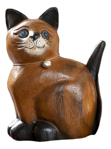 2x Adorno De Gato Tallado En Madera Estatuilla Artesanía