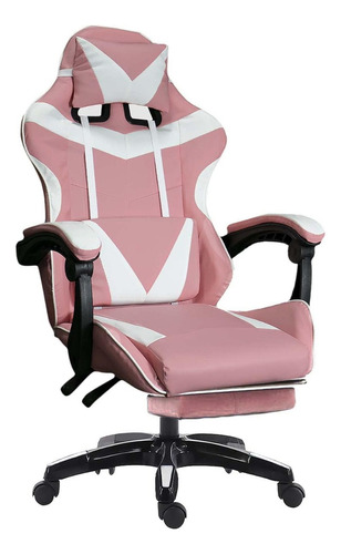 Silla Gamer Ergonómica Ajustable Descansa Pies Rosa Material Del Tapizado Cuero Sintético