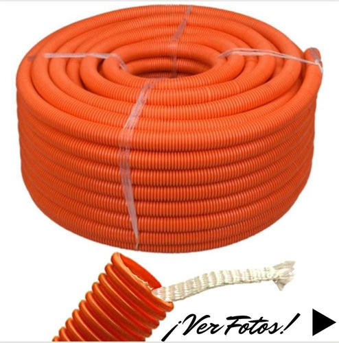 Innerduct 1 PuLG Con Mecate Tubería Corrugada Naranja Mtrs