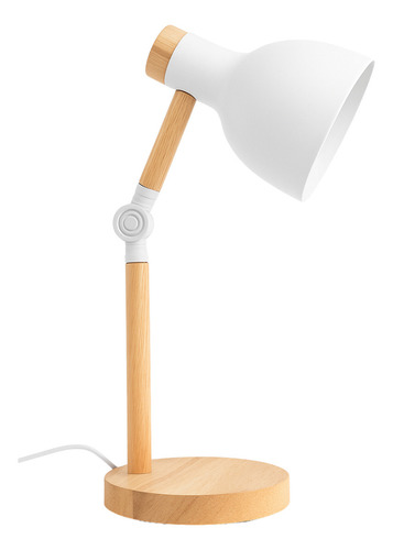 Luminária De Mesa Elegante Madeira Abajur Ajustável 127/220V Cúpula Branco