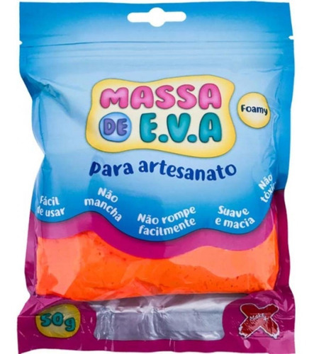 Massa Eva Cor Laranja Para Artesanato Modelagem Infantil 50g