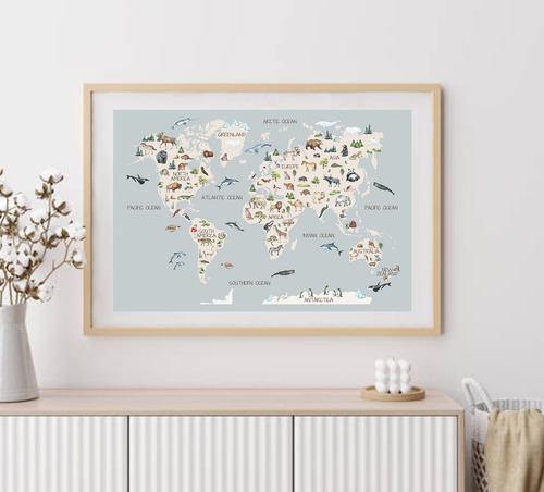 Cuadro Emoty Mapa Mundi Animales 40x60cm