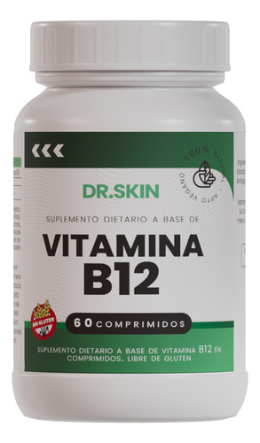 Vitamina B12 Dr Skin 60 Unidades Subí Tu Energía, Mejorá Tu Concentración Y Combatí El Cansancio Diario! Cianocobalamina Sistema Nervioso Suplemento Vegano Antifatiga