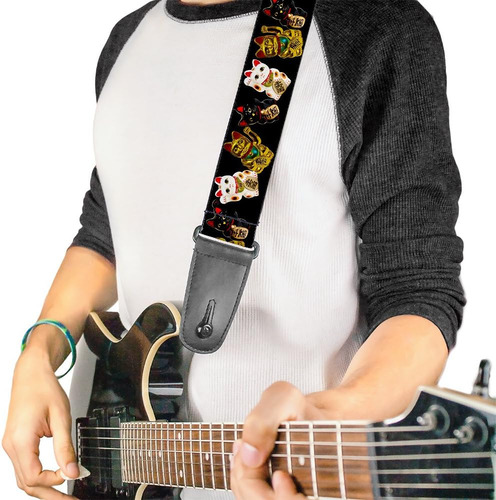 Correa De Guitarra De Hebilla Maneki Neko Lucky Cats Gold Bl