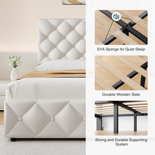 Base De Cama Idealhouse King Size Tapizada En Lino White