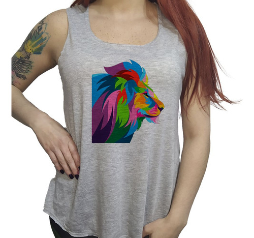 Musculosa Acampanada Leon Popart Dibujo Colores