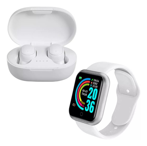 Combo Smartwatch D20 Y68 + Auricular Inalambrico A6s Blanco