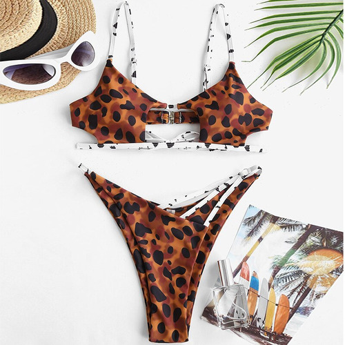 Bañador Bikini Zaful Estampado Animal Cut Out Tirantes Cintu