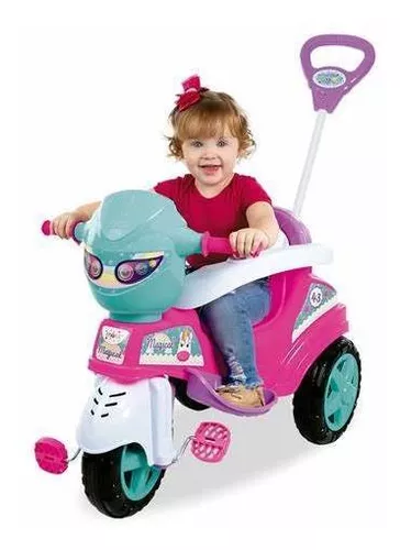 Triciclo Infantil com Empurrador Motoca Passeio Bebê Azul no Shoptime