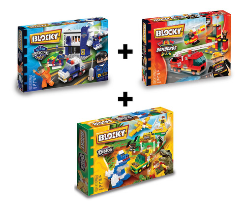 Imagen 4 de 12 de Rasti Set Blocky Dinos + Bomberos + Policías 450 Pzs