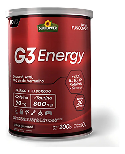 G3 Energy Pó Termogênico Sunflower Caféina Taurina Guaraná 200g