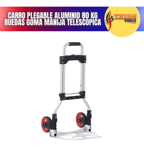 Carro Plegable Aluminio 80kg Ruedas Goma Manija Telescopicah Color Plateado