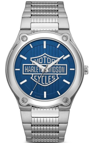 Reloj Harley Davidson Original Para Hombre By Bulova 76a159 Color de la correa Plateado Color del bisel Plateado Color del fondo Azul