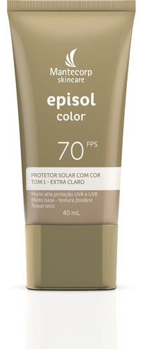 Protetor solar facial Episol color FPS 70 tom 1 extra claro 40ml Mantecorp Skincare
