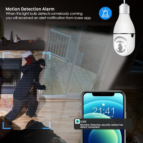 Cámara Con Bombilla Wifi Para Exteriores, 1080p Inalámbrica Wifi Con Bombilla, Cámara De Seguridad, Cámara De Enchufe Panorámica 360 Con Detección De Movimiento Inteligente Completa Y Alarma