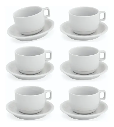 comprar 12 Xícara Chá E Leite Empilhável Com Pires 200 Ml Porcelana