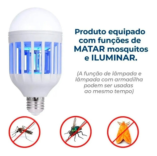 Lâmpada Luz Led Repelente Mata Mosquito Inseto 15 Watts 110v