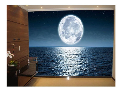 Adesivo De Parede Lua Noite Praia Mar Oceano 3d 3,5m² Lua31