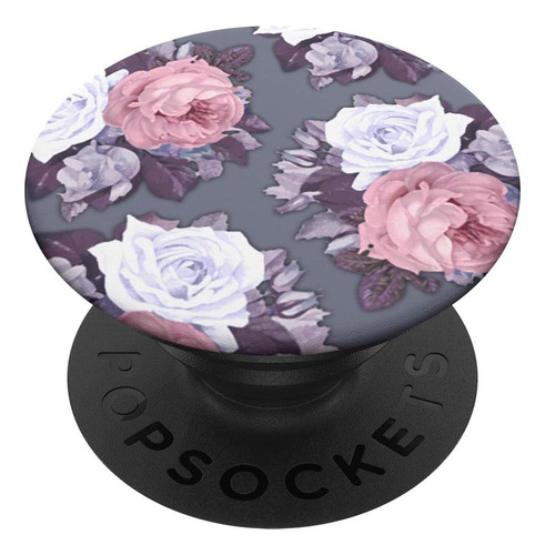 Pop Socket Floral Impresion Blanco Rosa Purpura Sobre Lava