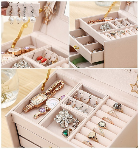 Imagen 2 de 6 de Joyero Caja De Joya Con Espejo Tipo Maleta Organizador Joyas