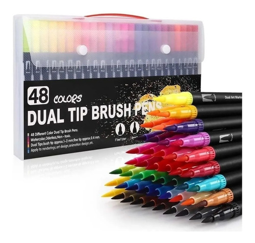 Imagen 1 de 6 de Plumones Punta Pincel Brush 48 Colores Marcadores Lettering