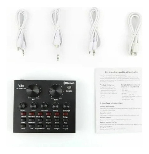Kit Interface Mesa V8 + Microfone Bm800 Braço Articulado Cor Preto