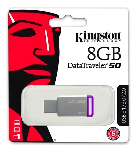 Memoria USB Kingston DataTraveler 50 DT50 8GB 3.1 Gen 1 plateado y violeta