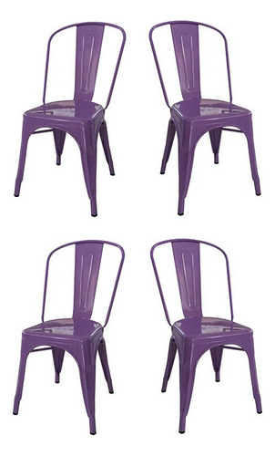 Silla de comedor DeSillas Tolix, estructura color violeta, 4 unidades