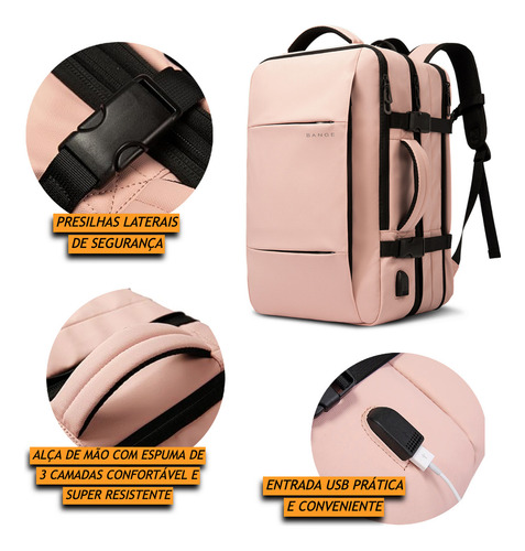 Mochila Executiva Para Viagem Expansível Entre 27-40 Litros Cor Rosa