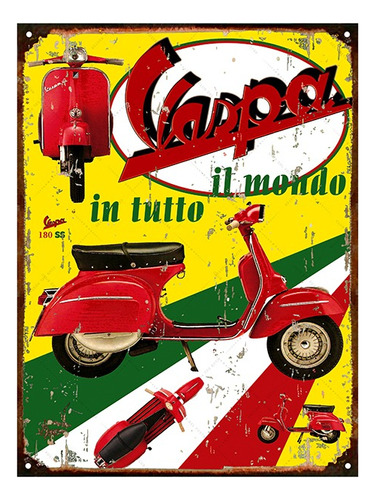 Cartel Chapa Publicidad Moto Vespa L255 20x28cm