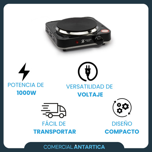 Anafe Eléctrico Exxtra Tech 1000w 220-240v 50/60hz Negro