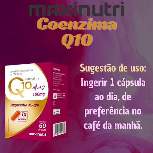 Coenzima Q-10 100mg 60 Cápsulas Ubiquinona Maxinutri Sem sabor