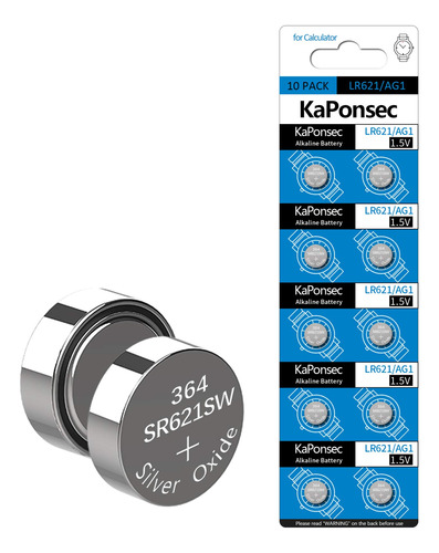 Kaponsec Paquete De 10 Pilas De Boton Sr621sw 364 363 Lr621